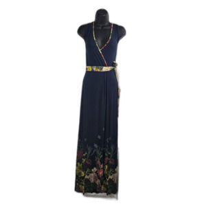 Desigual Jersey Maxi Tank Dress Faux Wrap Attached Belt Womens Small